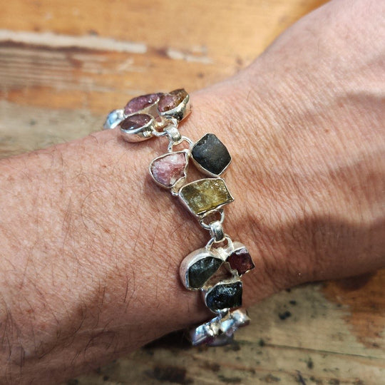 Bracciale In Tormalina Multicolor Grezza E Argento 925 - Bracciali - 4