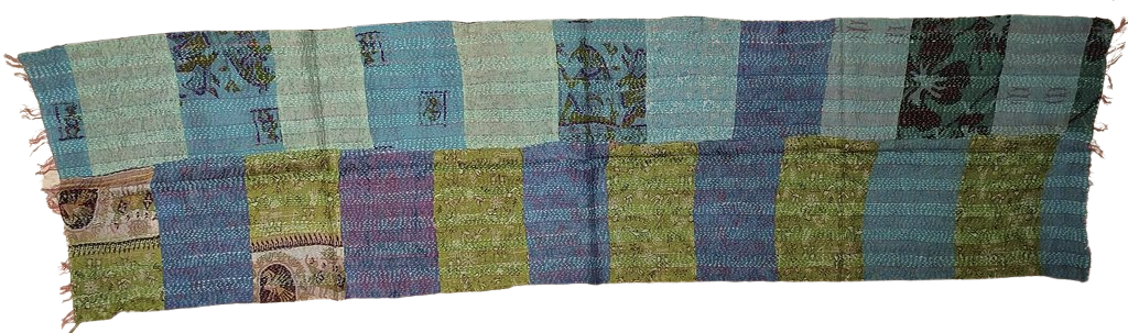 KANTHA Schal mit Vintage Seidenmischgewebe blaue Handstickerei - Patchwork