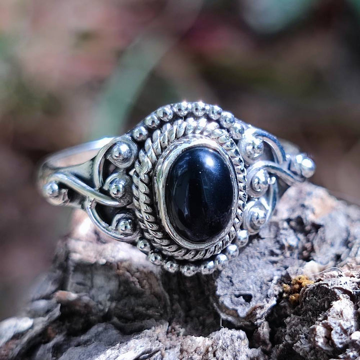 Anello argento 925 con pietra ovale - KUDALOI onice nero
