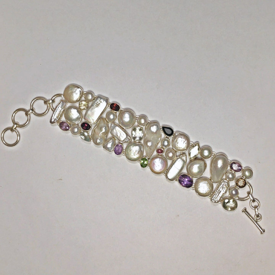 Bracciale in argento con perle e pietre semipreziose - ITANAGAR