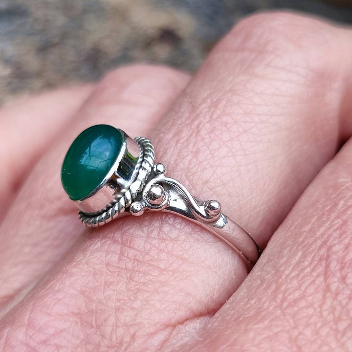 Anello con pietra in argento 925 DHRUV agata verde