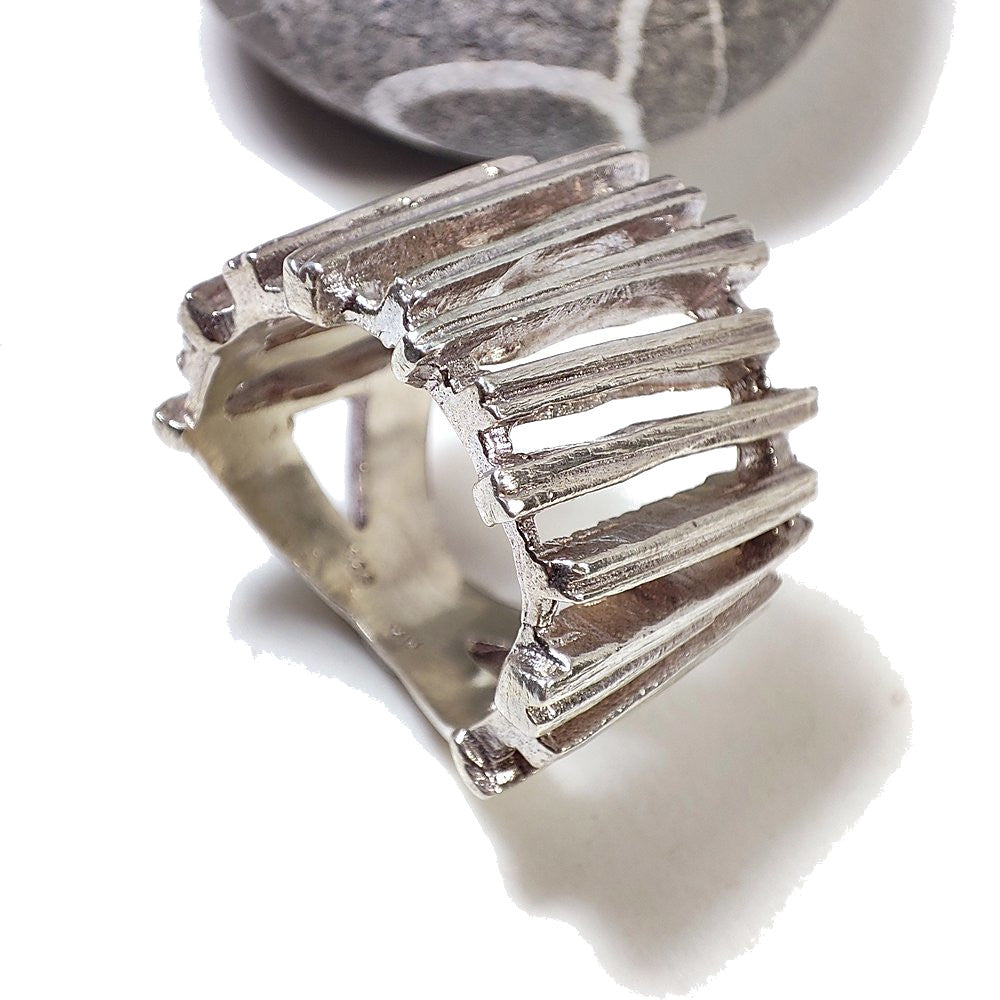 Anello fascia artigianale in argento 925 - BINARI