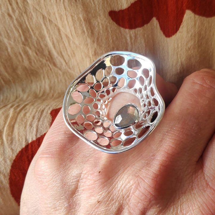 NEWAGE Ring mit Stein in 925er Silber mit Labradorit
