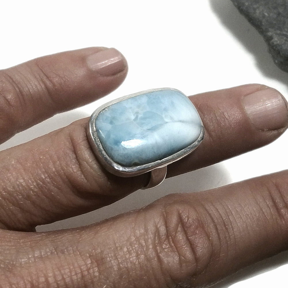 925er Silber Bandring handgefertigter RING mit Larimar | SILBERRINGE