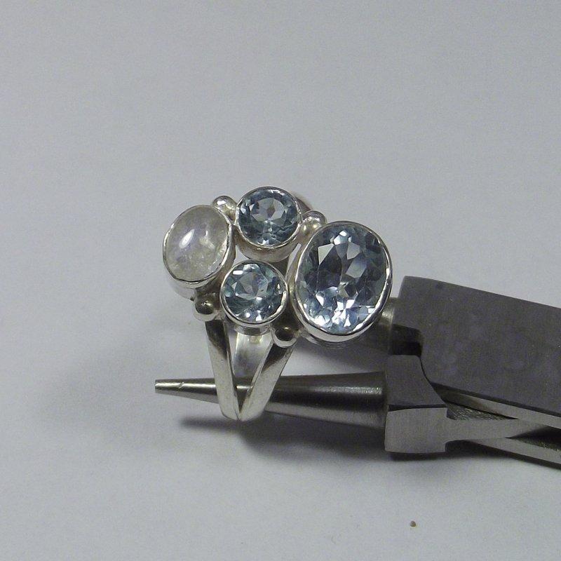 AQUAMARIN Silber RING, Perle und blauer TOPAZ