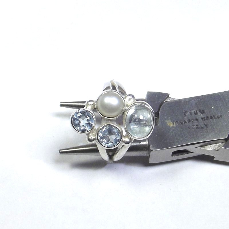 AQUAMARIN 925 Silber RING, Perle und blauer TOPAZ 14 - 16