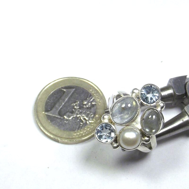 RING 925 Silber AQUAMARIN, Perle und TOPAS - MARA