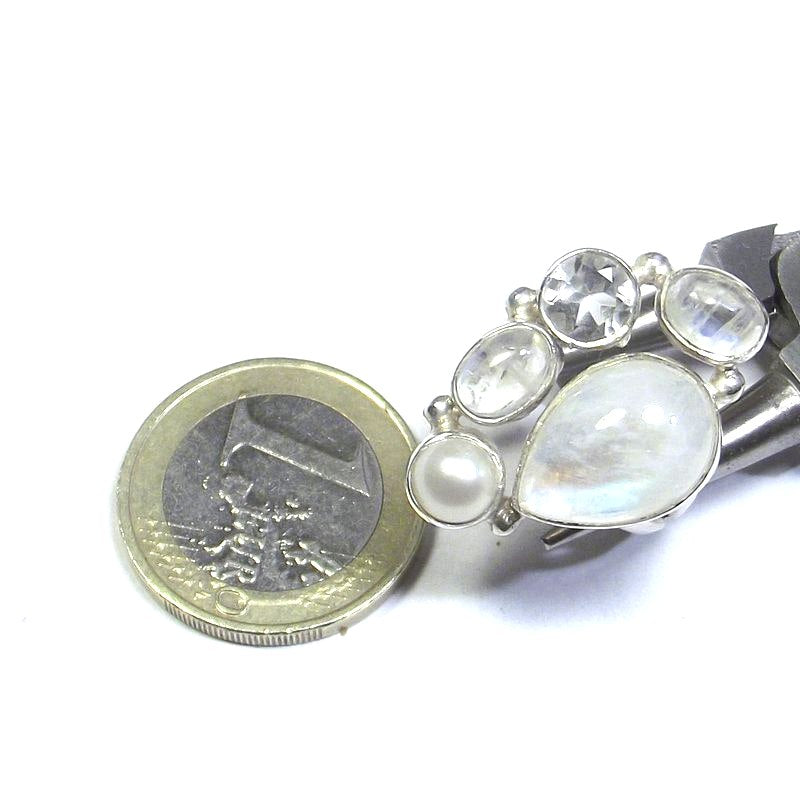 ANELLO Pietra di luna, cristallo di rocca, perla e argento goccia 14 - 15