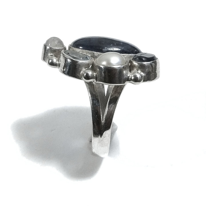 Kopie des Rings mit Stein in 925er Silber mit Kyanit, Blautopas, Labradorit | HANDWERKER-SCHMUCK