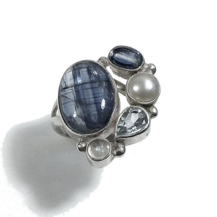 Kopie des Rings mit Stein in 925er Silber mit Kyanit, Blautopas, Labradorit | HANDWERKER-SCHMUCK