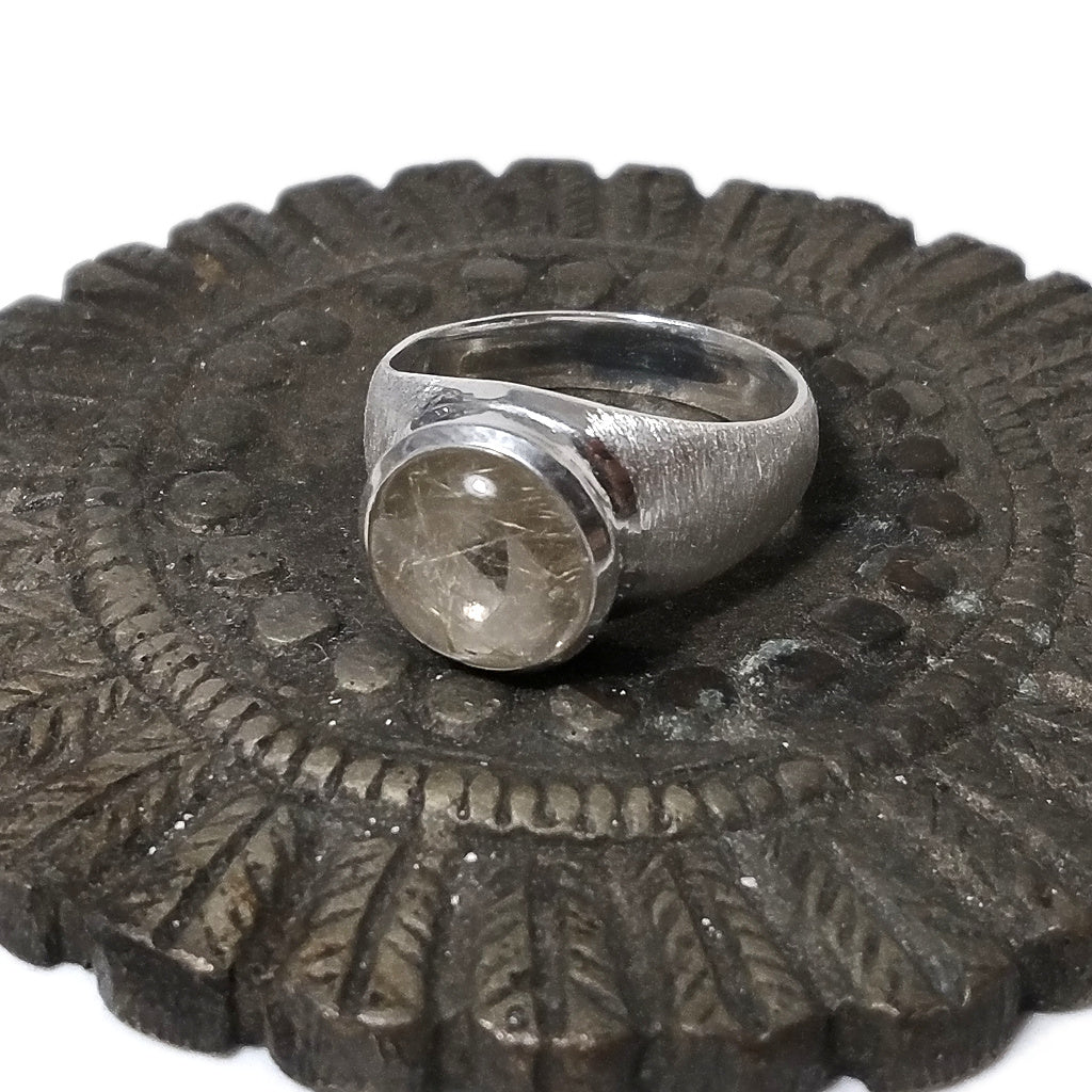 Anello fascia satinata in argento 925 ANELLO artigianale con pietra | ANELLI ARGENTO quarzo rutilato