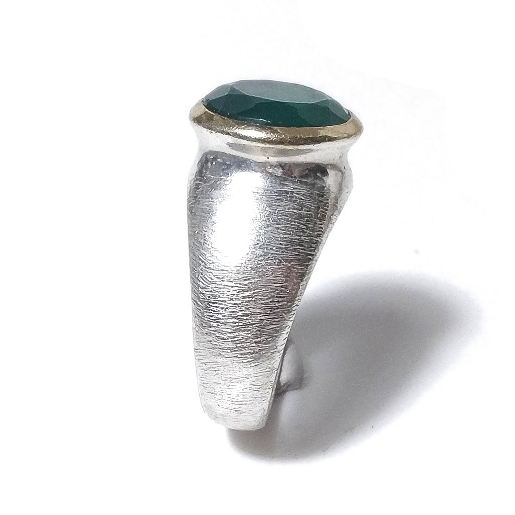 Anello fascia satinata in argento 925 ANELLO artigianale con pietra | ANELLI ARGENTO onice verde