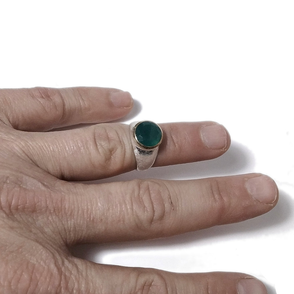 925er Silber Satinbandring handgefertigter RING mit Stein | SILBERRINGE grüner Onyx