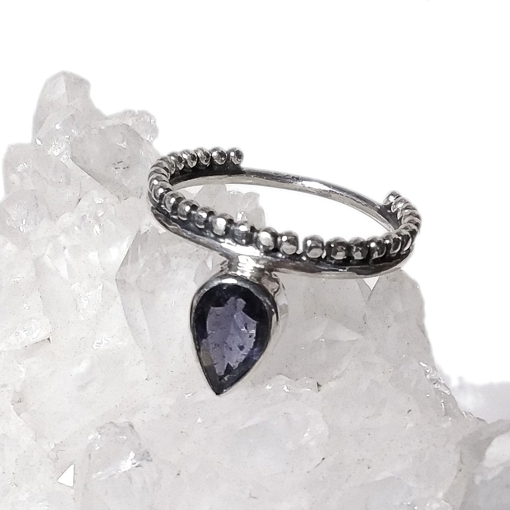 Iolite Ethnic MANTRA Ring aus 925er Silber handgefertigter RING mit Stein | ETHNISCHE JUWELEN