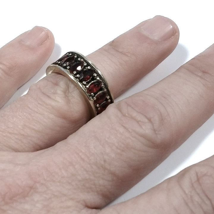 925er Silber Bandring handgemachter RING Granat | SILBERRINGE