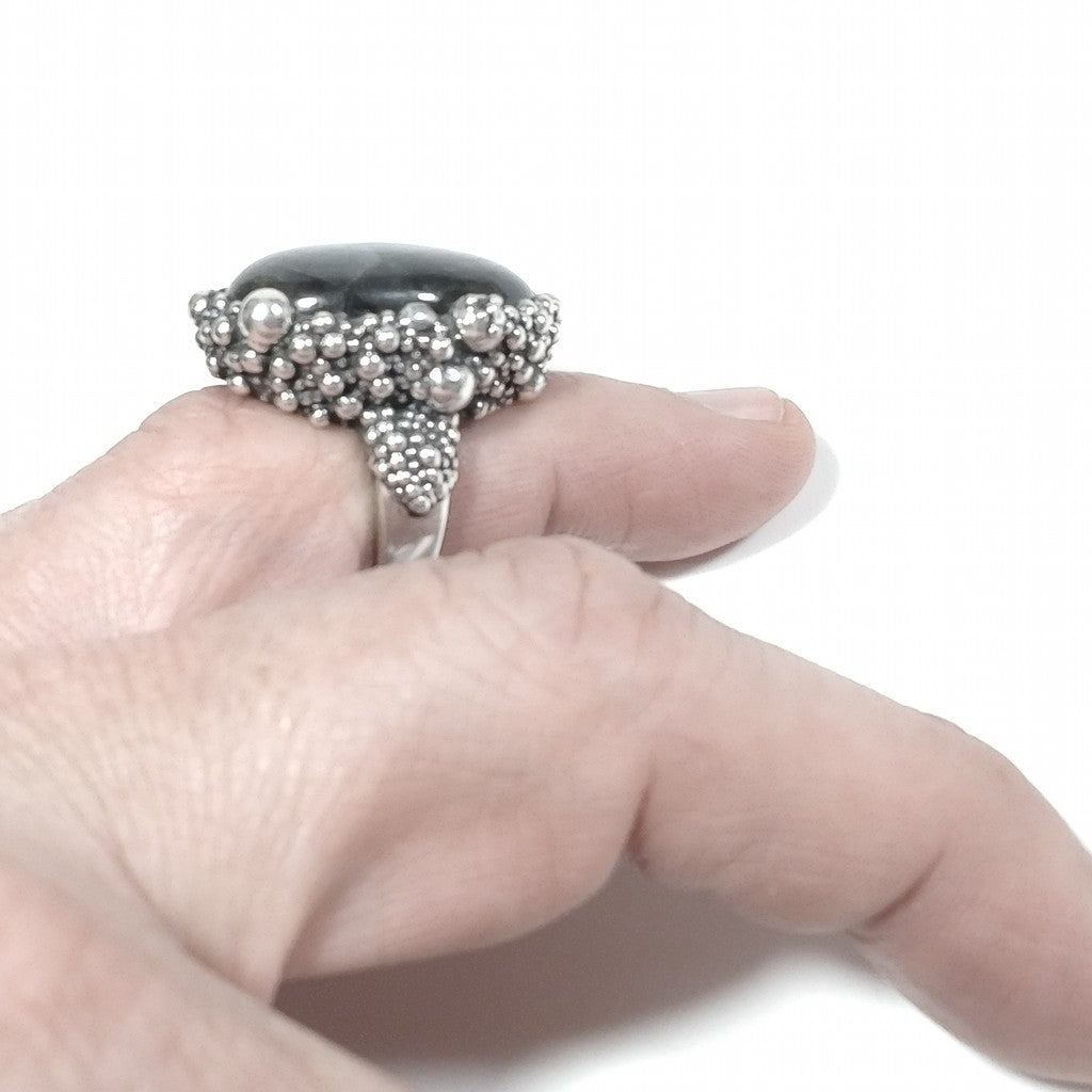 DOT Ring mit Stein in 925er Silber RING handgefertigter Labradorit