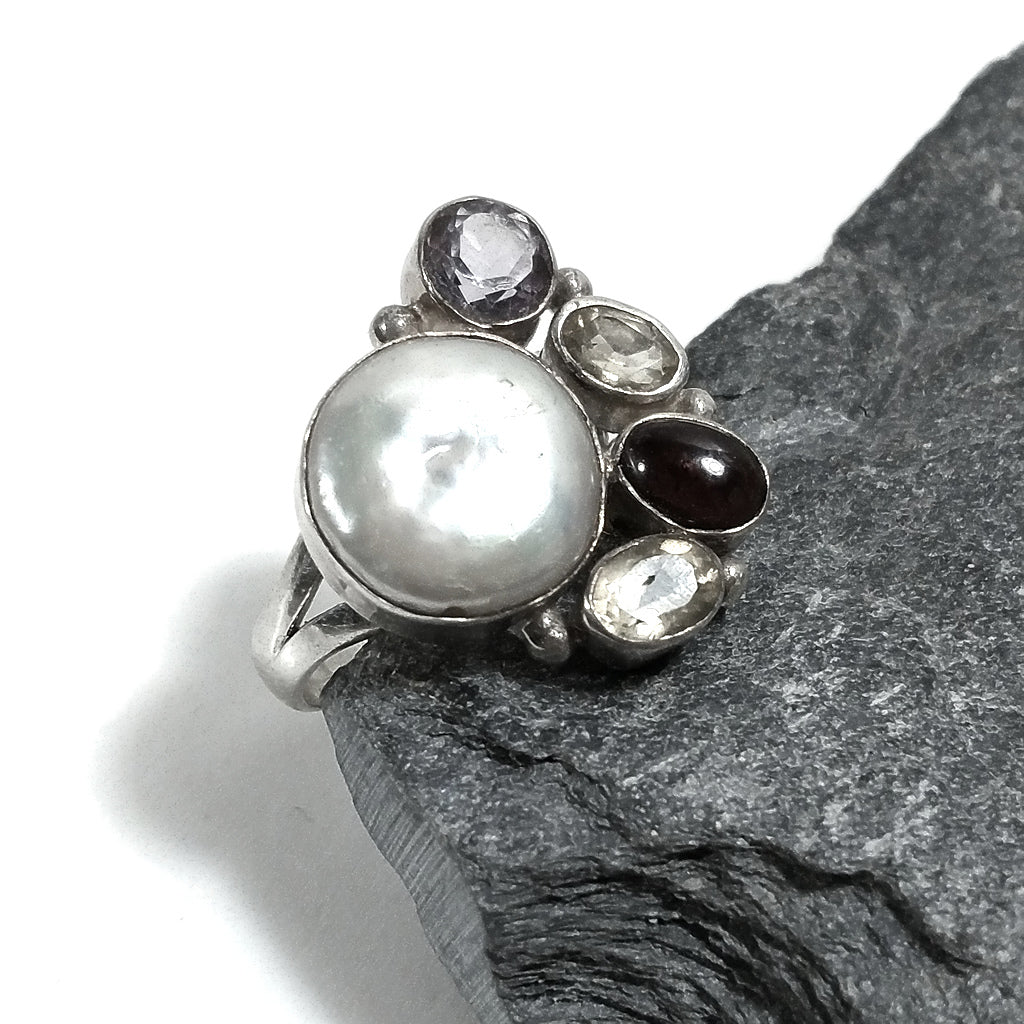 Ring mit Stein in 925er Silber mit Perle, Granat, Citrin, Amethyst | HANDWERKERSCHMUCK