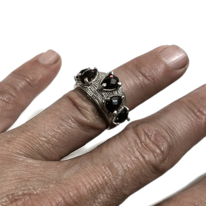 925er Silber Bandring handgemachter RING Granat | SILBERRINGE