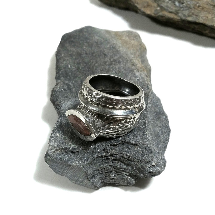 925er Silber Bandring handgefertigt RING Rubinwurzel | SILBERRINGE