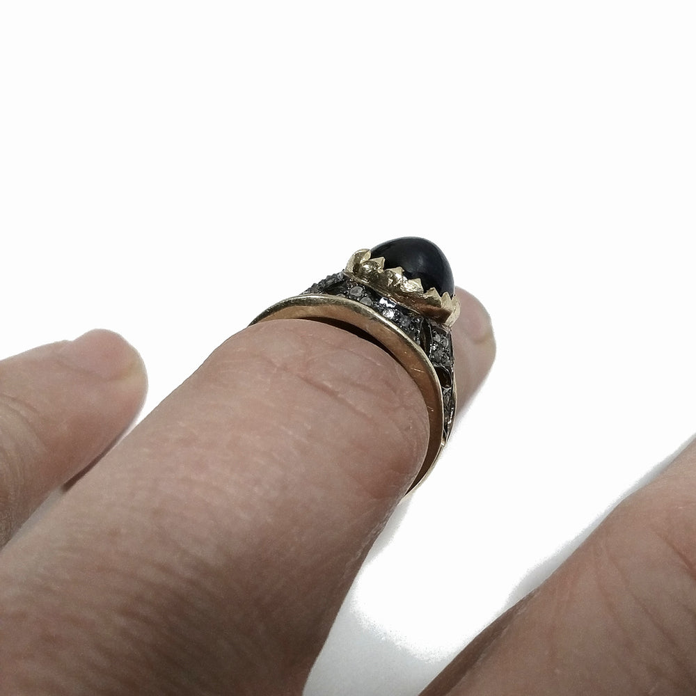 ETHNISCHER RING aus vergoldetem 925er Silber handgefertigter RING Diamant und Saphir | ETHNISCHER SCHMUCK