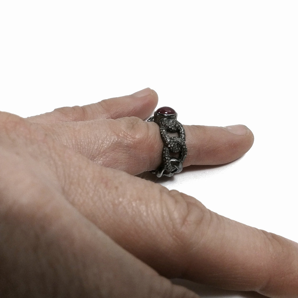 ETHNISCHER RING in 925er Schwarzsilber handgefertigter RING Diamant und Sternrubin | ETHNISCHER SCHMUCK