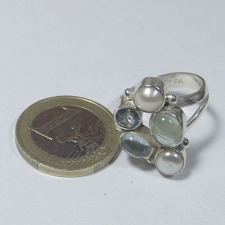 ANELLO argento 925 ACQUAMARINA, perla e TOPAZIO - ZORAT
