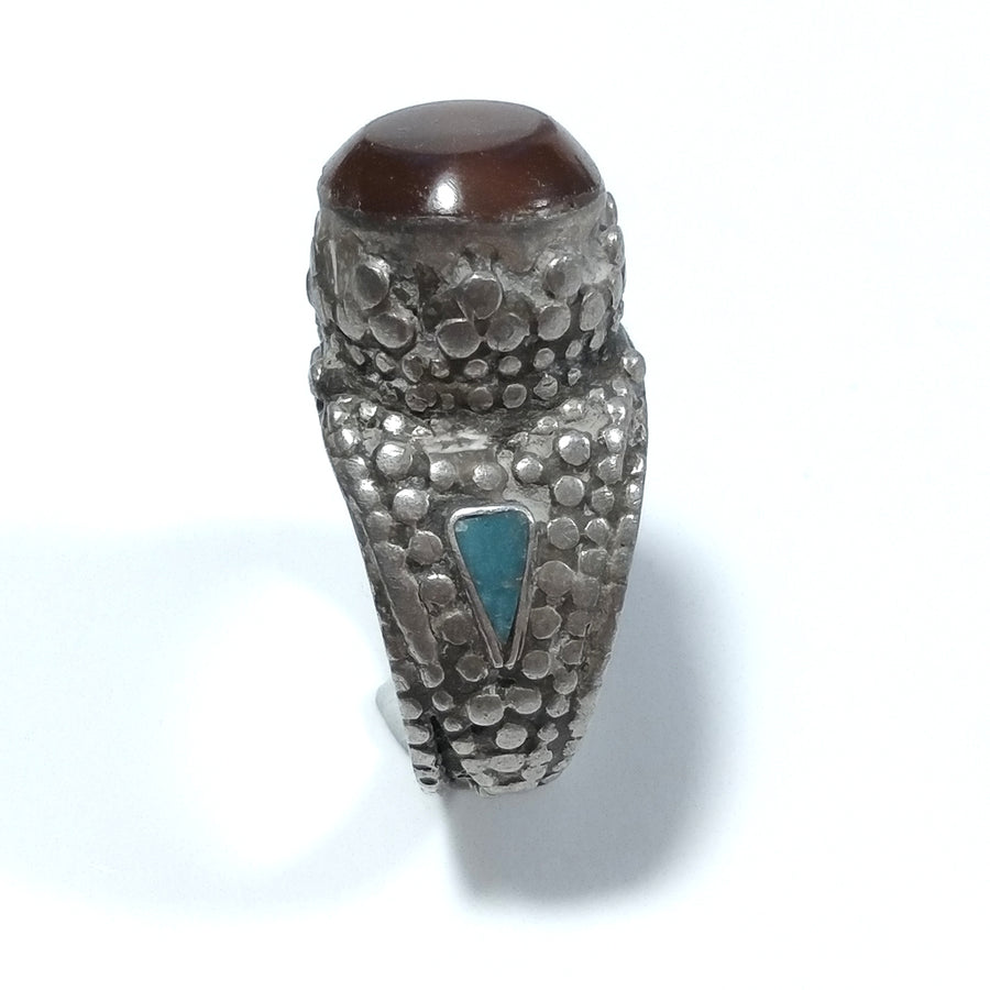 Ring mit Stein in antikem Silber ETHNISCHER RING Karneol, Türkis | SILBERSCHMUCK