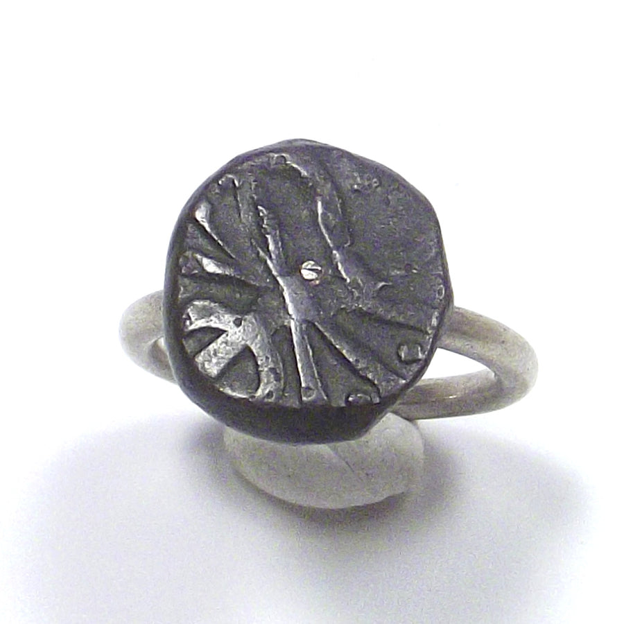 Anello con moneta MOGHUL antica argento - etnico