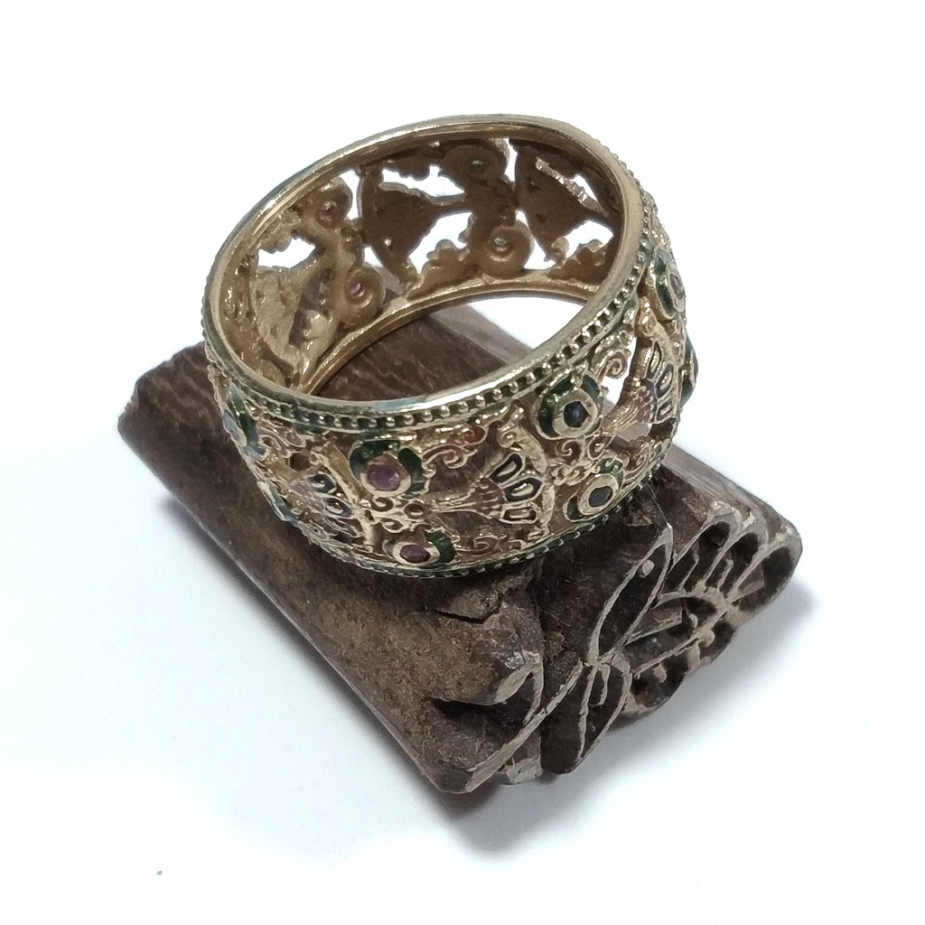 ETHNISCHER RING in Silber 925 vergoldet RING Handarbeit Rubin, Smaragd | ETHNISCHER SCHMUCK