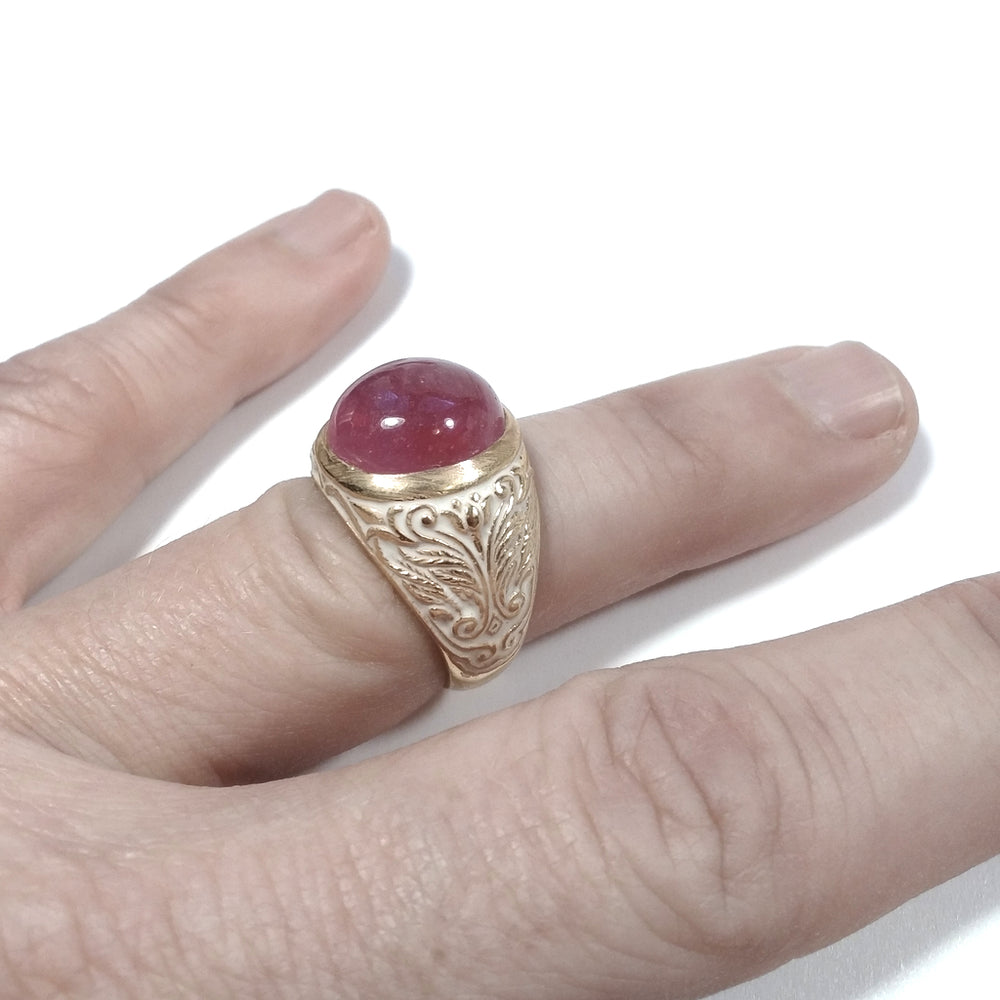 ETHNISCHER RING in Silber 925 vergoldet RING handgefertigter rosa Turmalin | ETHNISCHER SCHMUCK