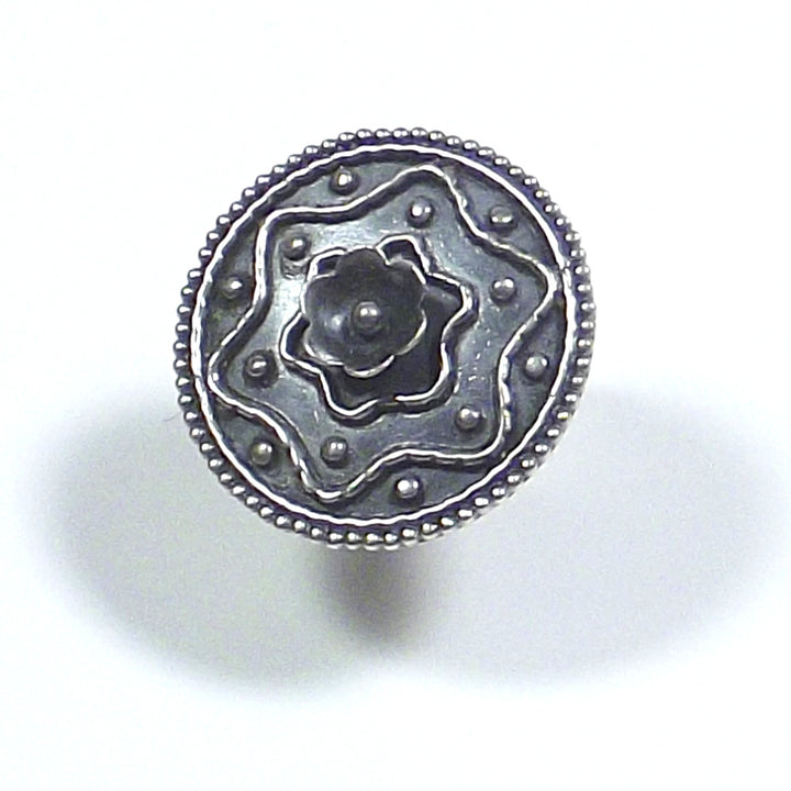 ETNICO | Anello in argento 925 grande - brunito - forma di fiore - GIOIELLI