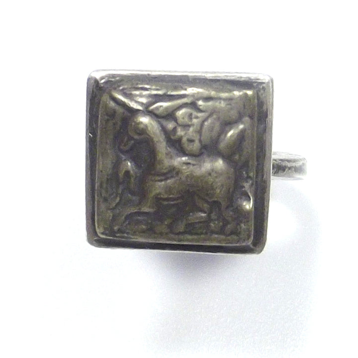 Anello SIGILLO etnico argento antico - emblema cavallo