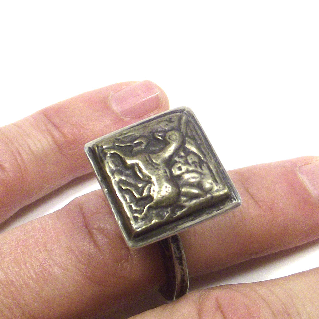 Anello SIGILLO  ETNICO argento antico - emblema cavallo