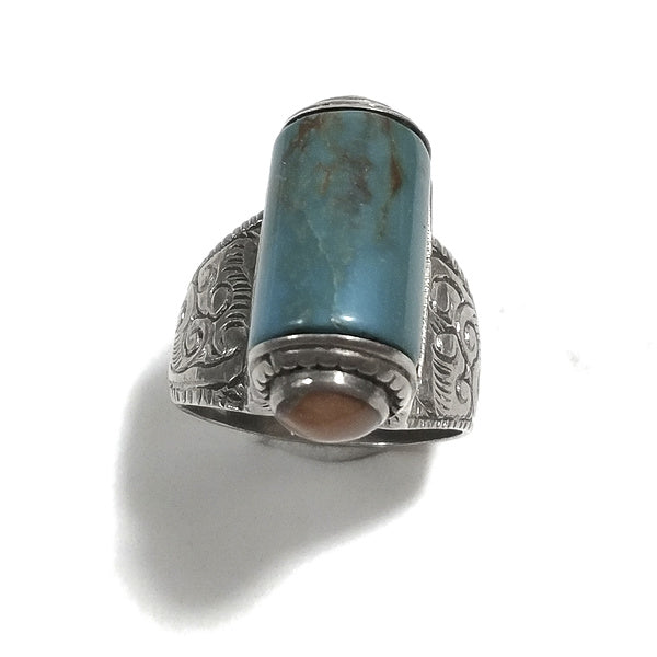 TIBETANISCHER SAMTEN Ring mit TÜRKIS und Koralle in 925er Silber | Ethnischer Schmuck