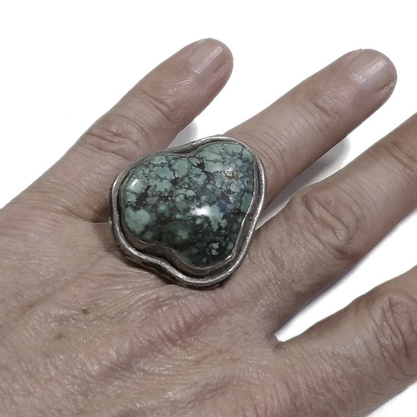 TIBETANISCHER NIMA Ring mit TÜRKIS in 925er Silber | Ethnischer Schmuck