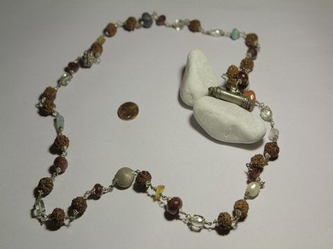 freeitalianjewels - Ethnische Silberkette mit Rudre, Halbedelsteinen und Gebetshalter - ilmondodiwit - Halskette