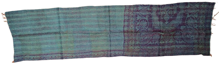 KANTHA Schal mit Vintage Seidenmischgewebe blaue Handstickerei - Patchwork