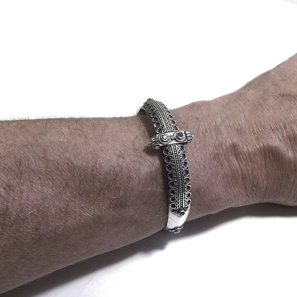Ethnisches NUTAN-Armband aus starrem Silber mit AMETHYST | Ethnischer Schmuck Il mondo di Wit