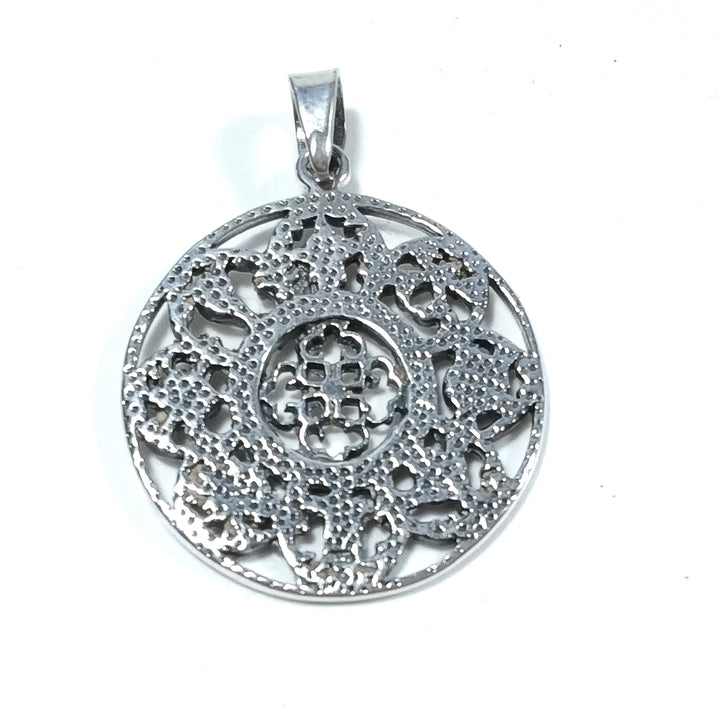 Ciondolo ETNICO in argento 925 con DORJE - 8 simboli di buon auspicio tibetano | GIOIELLI IN ARGENTO