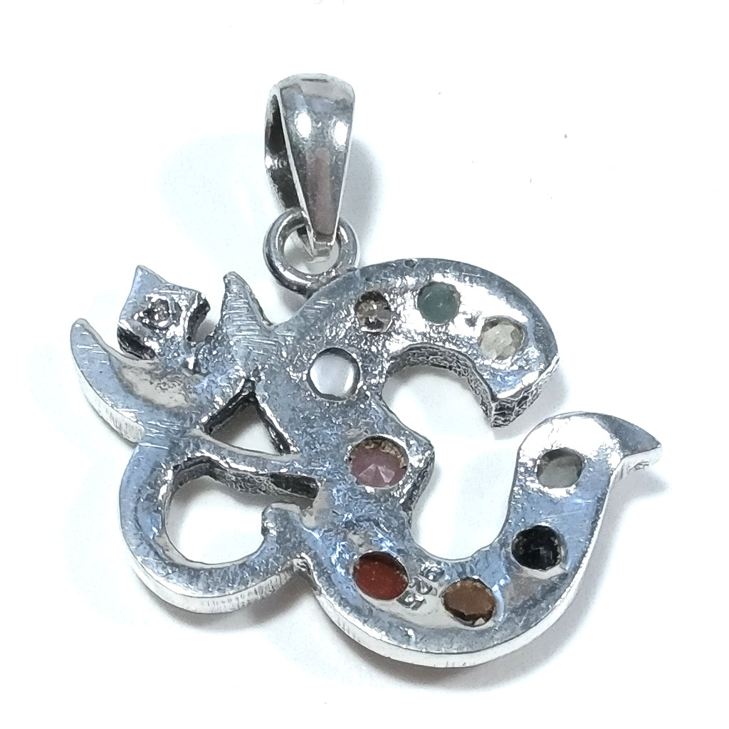 Ciondolo ETNICO in argento 925 con OM - AUM MantraCorallo, Citrino, Smeraldo | GIOIELLI IN ARGENTO