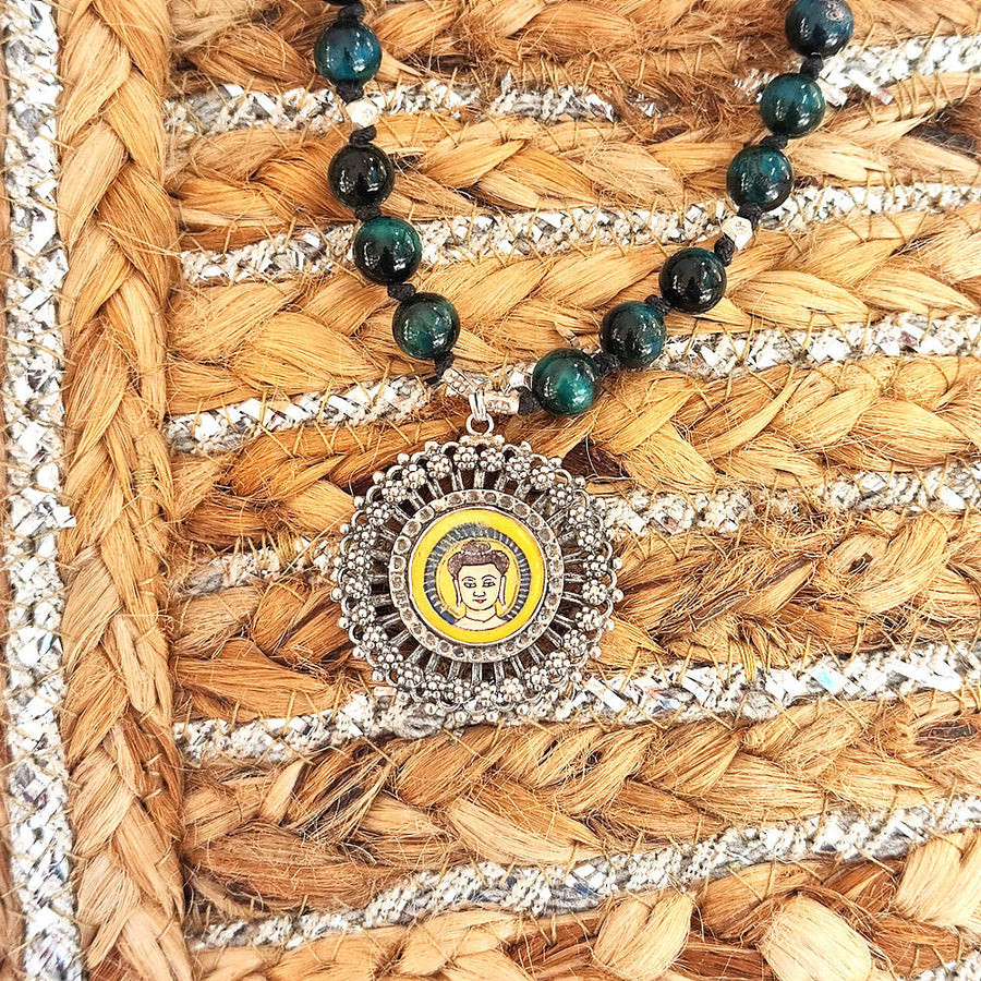 Halskette mit Buddha aus 925er Silber, von Hand mikrobemalt