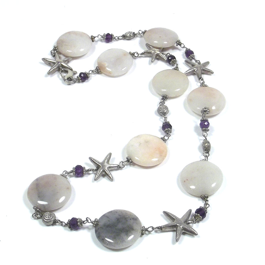 Halskette aus 925er Silber mit ROSA ACHAT und Seestern | JUWELSTEINE