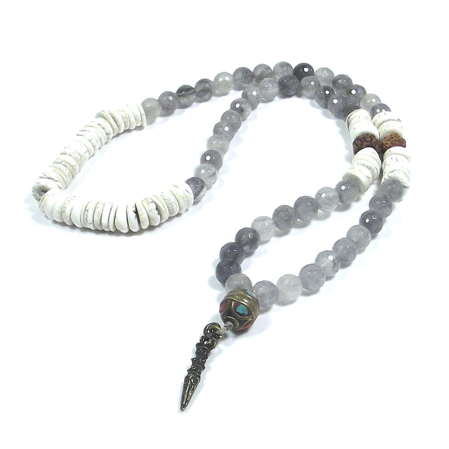 Japa Mala Ethnische Halskette - Rutilquarz | Fossile Muschel NAGA - PHURBA