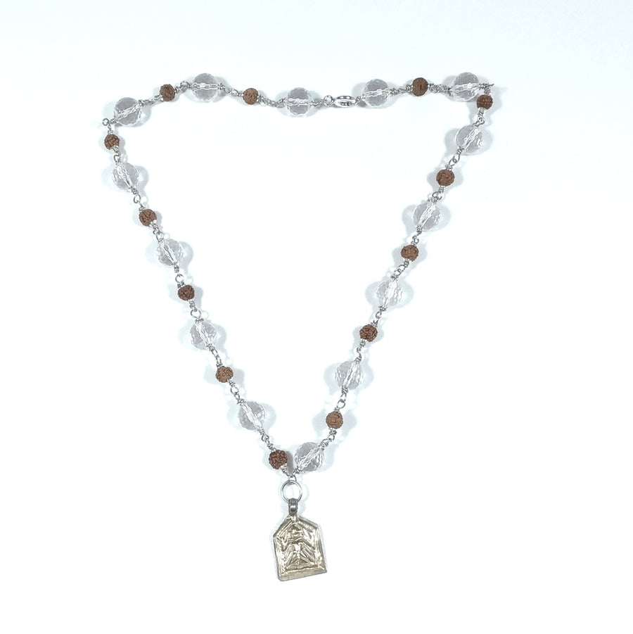 ETHNIC Halskette in 925er Silber Handgefertigte Halskette Bergkristall, Rudraksha | JAPAMALA