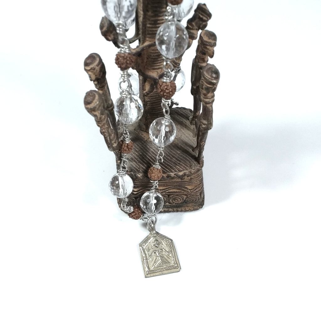 Collana ETNICA in argento 925 Collana artigianale Cristallo di rocca , Rudraksha | JAPAMALA