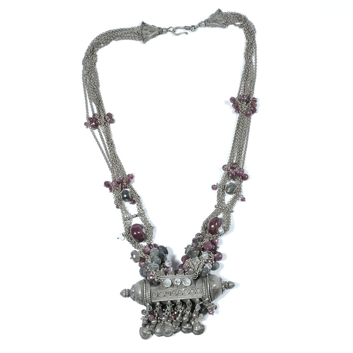 Ethnische Halskette Antiksilber und RUBY, MONDSTEIN | Ethnischer Schmuck