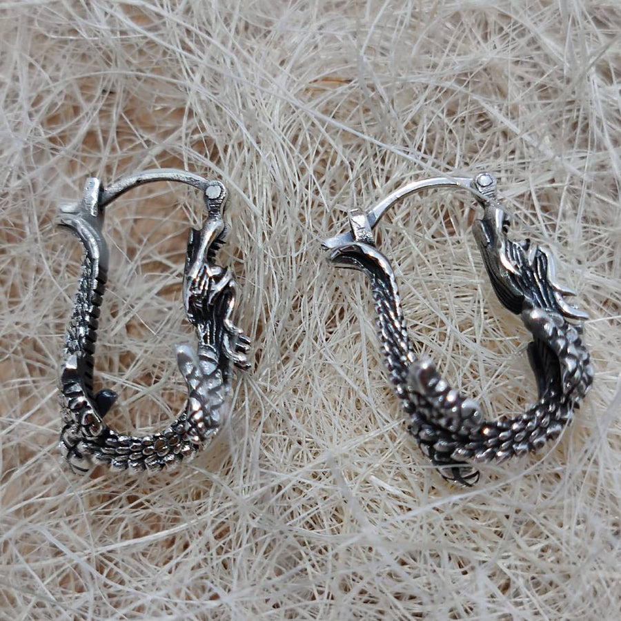 Ethno-Ohrringe mit Drachen aus 925 Silber - GHUNA