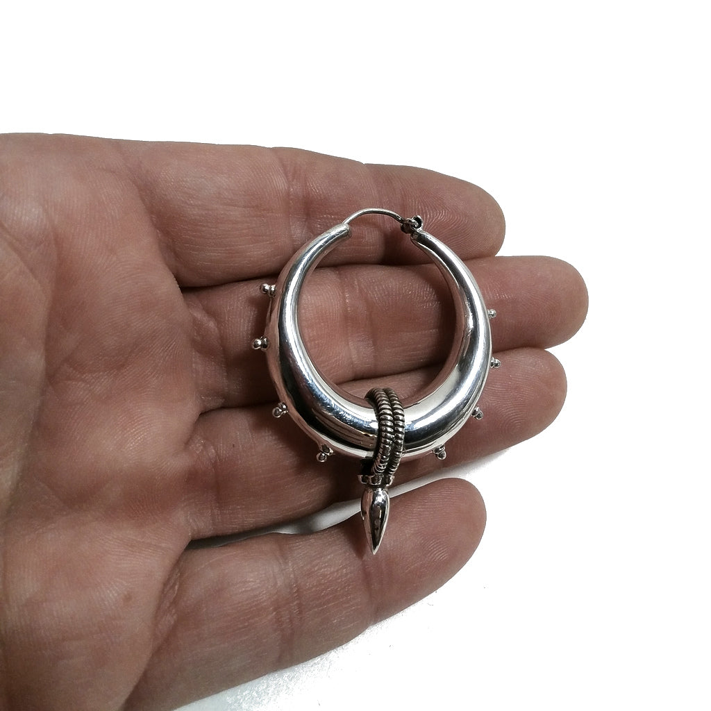 Orecchini A Cerchio Tribali In Argento 925 – Fattti A Mano – Stile Etnico Boho Per Donna - 6