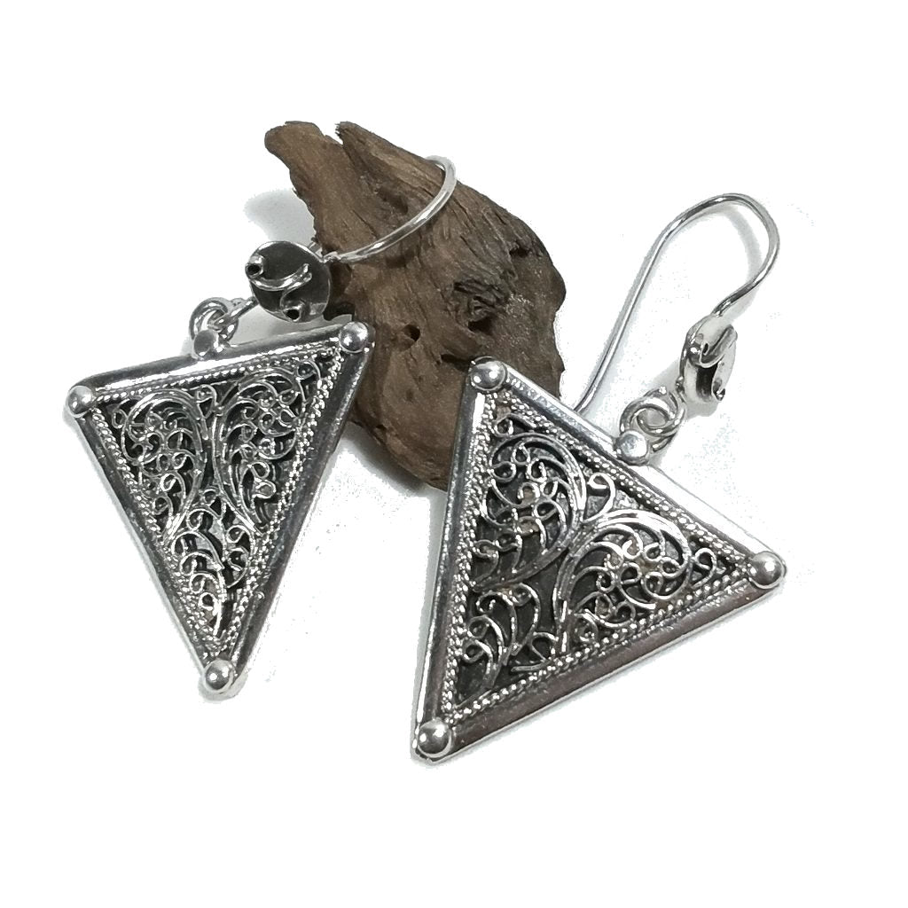 ORECCHINI etnici in argento 925 triangolo filigrana