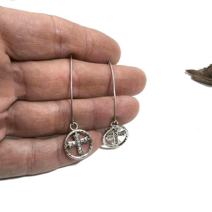 ORECCHINI in argento 925 con croce e zirconi | Orecchini croce